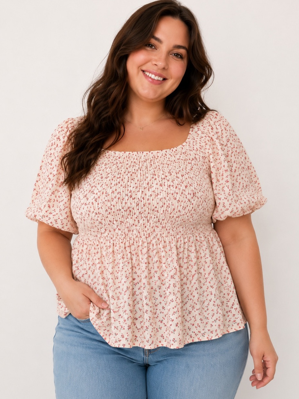PASSPORT Floral Smocked Babydoll Top Puff Sleeve Cottagecore Plus Size 3X NWOT